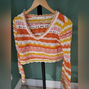 Altar'd State Multicolor Crochet Sweater, Cropped, Medium